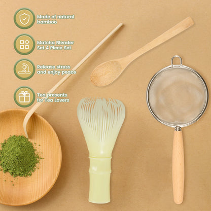 4Pcs Japanese Matcha Tea Set for Beginners Matcha Making Starter Kit with Matcha Whisk Tea Scoop Reusable Bamboo Matcha Whisk