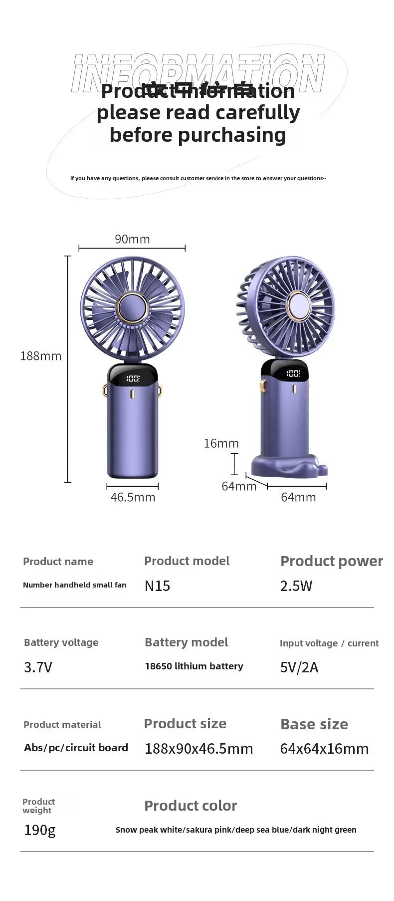 Handheld Fan with Digital Display, Foldable Fan Neck Hanging Fan, USB Charging Mini Fan Suitable for Outdoor Use in Offices