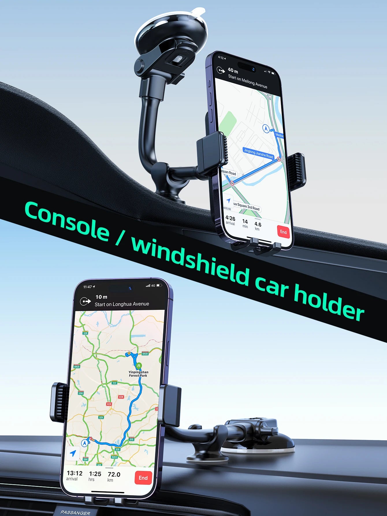 HOCO Car Center Console Windshield Phone Holder For iPhone 16/15 Pro Max Handsfree Universal Phone Mount For 4.7-7 inch Phones