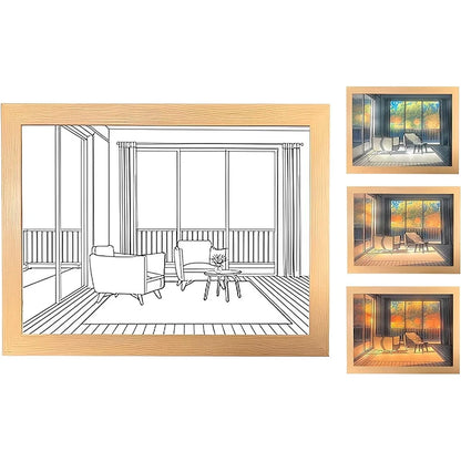 Decorative Led Light Painting USB Plug Dimming Wall Artwork Table Lamp Gift Indoor Sunlight Window Wooden Photo Night Luminous