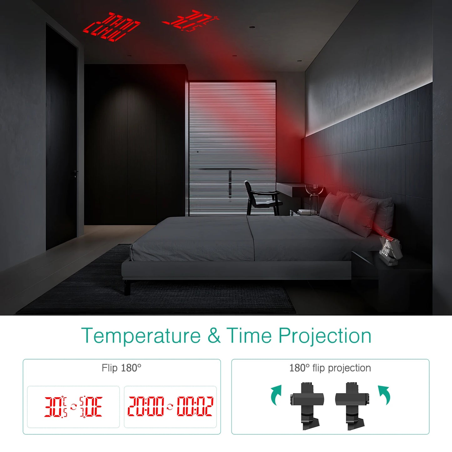 double projection clock LED clock Alarm Clock Digital clock 12/24H student Clock Advanced Projection Alarm Clock USB powered