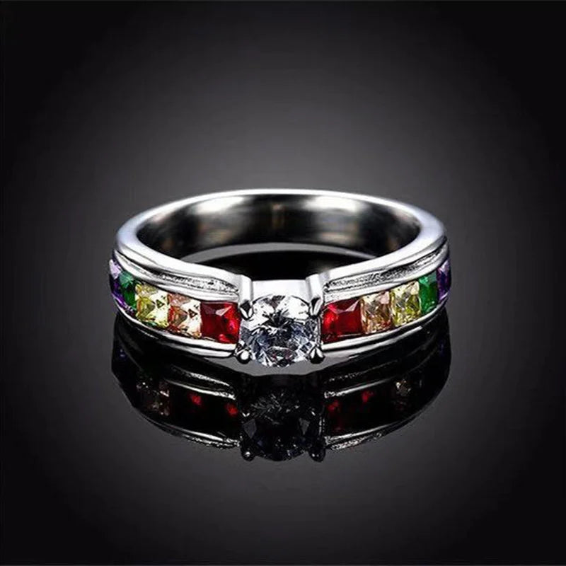 Luxury Metal Silver Plated Artisan Set Iridescent Zircon Ring Boutique Woman Romantic Travel Ring