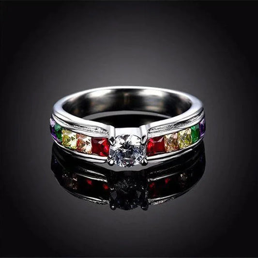 Luxury Metal Silver Plated Artisan Set Iridescent Zircon Ring Boutique Woman Romantic Travel Ring
