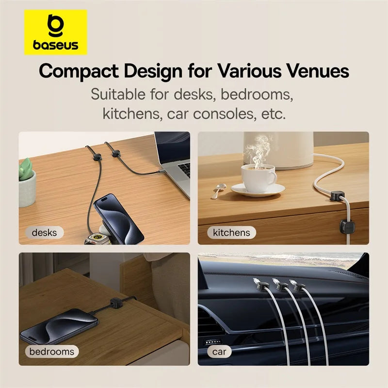 Baseus Cable Organizer Holder Magnetic Cable Smooth Adjustable Cord Holder Under Desk Cable Management Wire Keeper Cable Clips