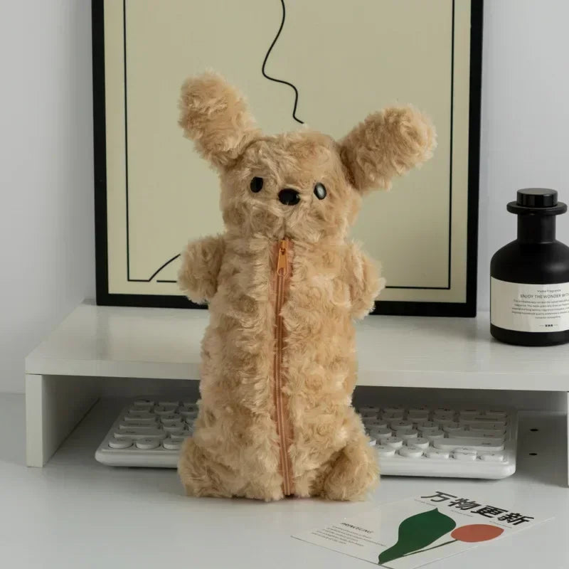 Korea Style Puppy Pencil Case Soft Plush School Stationary Big Capacity Pen Bag For Student Stationary