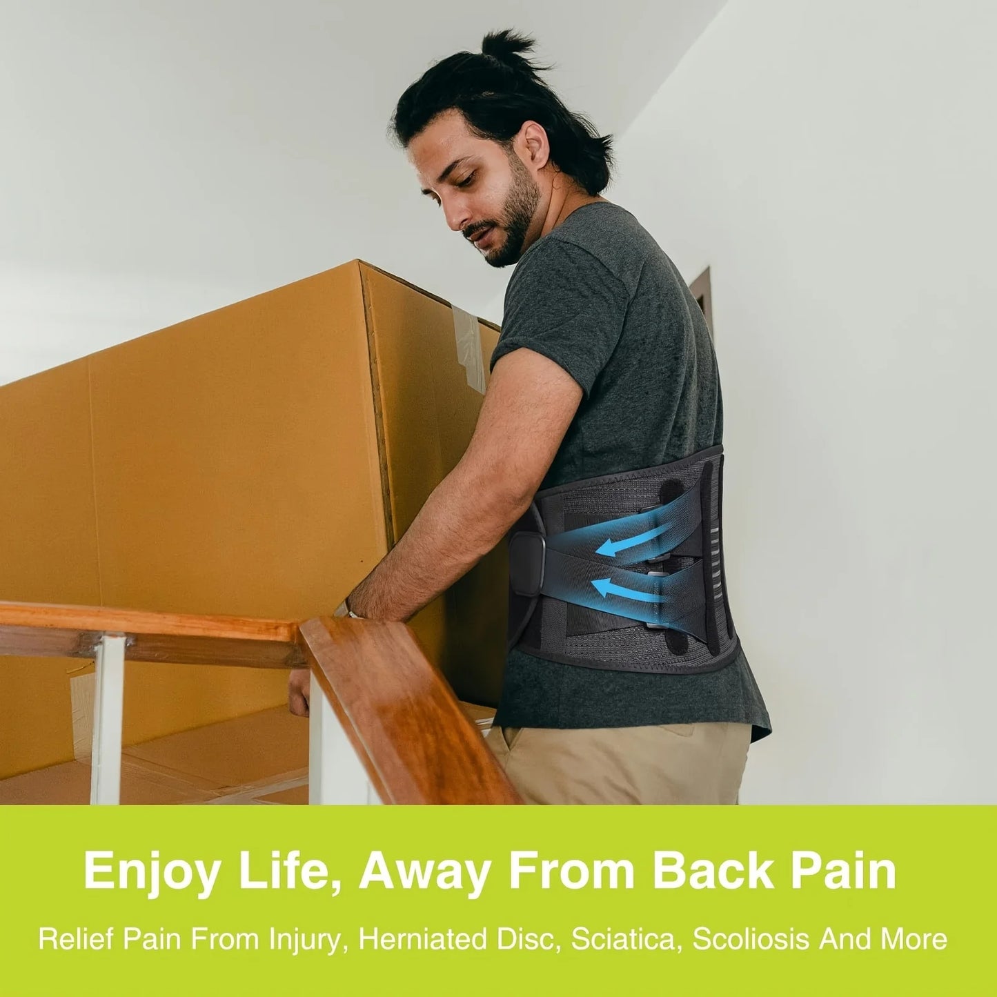 Back Brace For Lower Back Pain,With 4 Metal Supports,Four Elastic Bands,Breathable& Strong Support,Effectively Relieve Your Pain