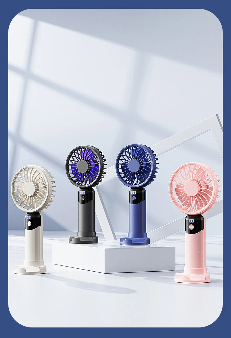 Portable Handheld Fan-LED Display Usb Fan, 6-Speed Wind, Rechargeable Portable Fan, Mini Fan for Home/Camping/Office