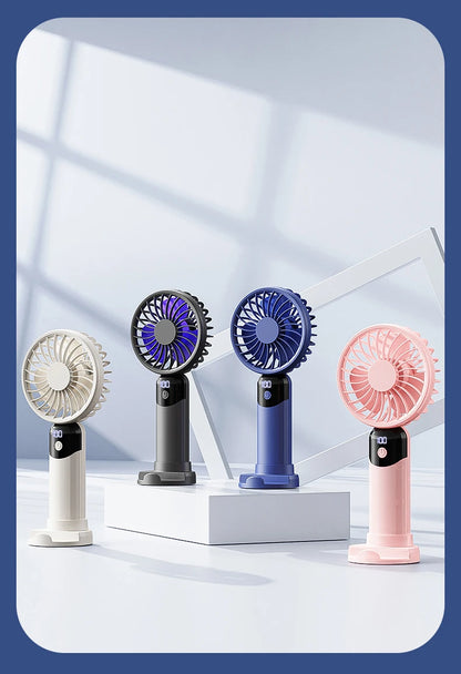 Portable Handheld Fan-LED Display Usb Fan, 6-Speed Wind, Rechargeable Portable Fan, Mini Fan for Home/Camping/Office