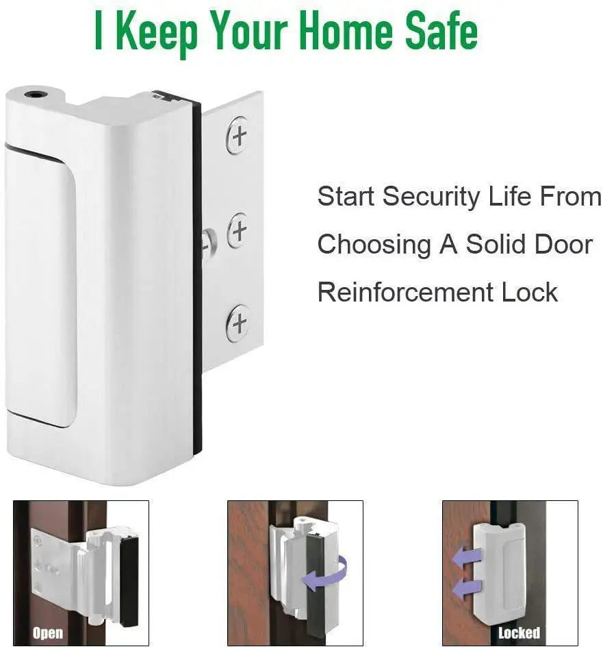 Door Reinforcement Lock Home Security Door Lock with 3" Stop Withstand 800 lbs For Inward Swinging Safety Door Lock