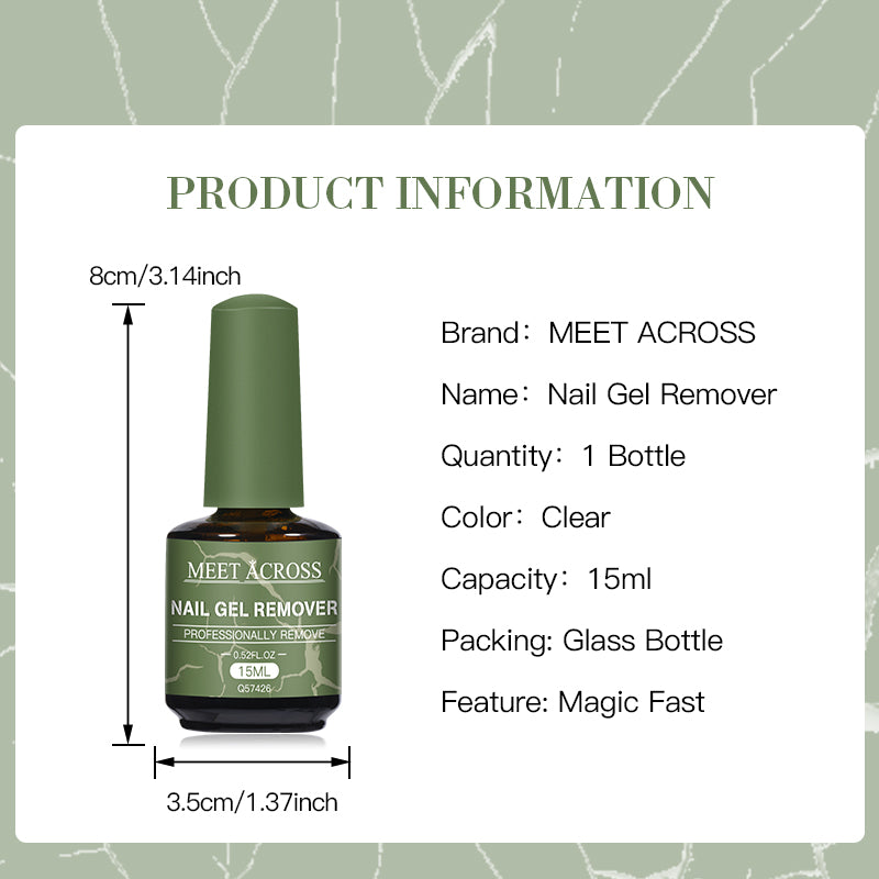 MEET ACROSS 15ml Magic Fast Nail Gel Polish Remover Clean UV Soak Off Semi Permanent Varnish Nail Art Removal Tools Manicure