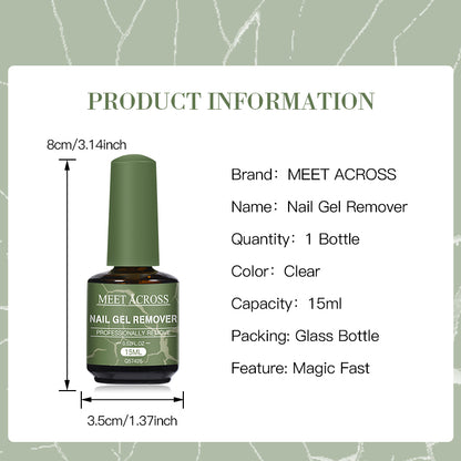 MEET ACROSS 15ml Magic Fast Nail Gel Polish Remover Clean UV Soak Off Semi Permanent Varnish Nail Art Removal Tools Manicure