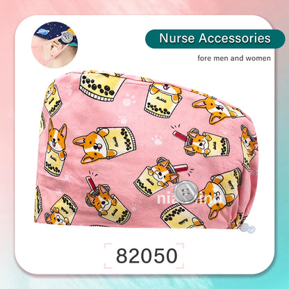 Cartoon Printed Operating Room Doctor Work Scrub Hat Pharmacy Dentistry Clinic Surgical Cap Adjustable Medical Nurse Accessories