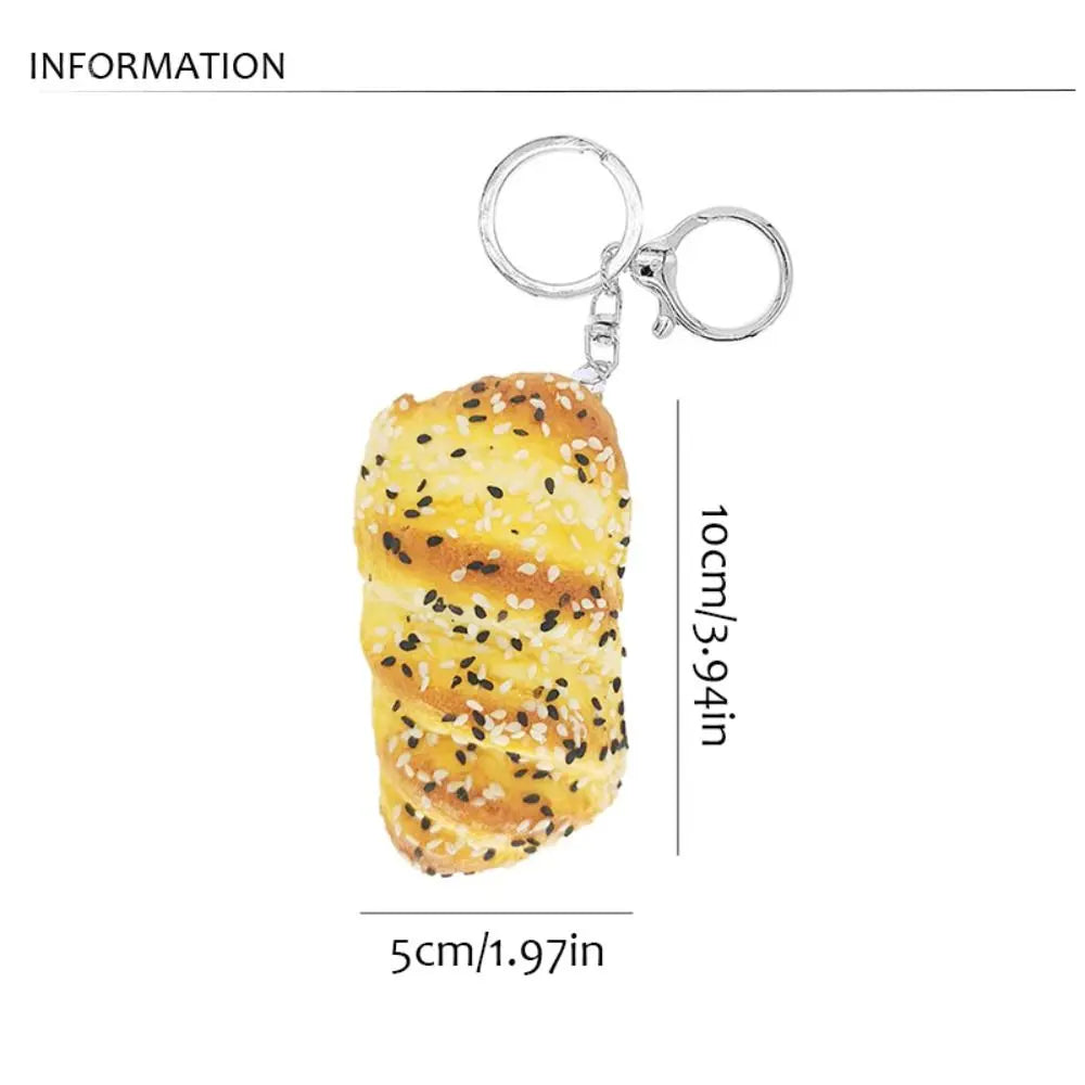 Simulated Bread Keychain Butter Bread Fidget Toys Coconut Bread Keyring Pop It Game Squeeze Butter Bread Model Food Pendant