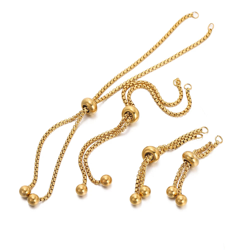 3pcs/lot Adjustable 304 Stainless Steel Bracelet Makings Slider Extender Box Chains with Ball Ends for DIY Jewelry Making