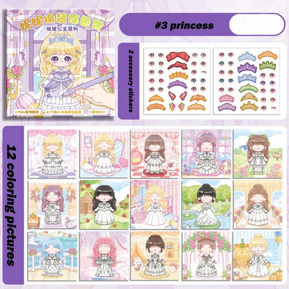 Educational Coloring Book for Kids with Stickers Girls Princess Dressing Up Drawing Set DIY Painting Books Art Supplies