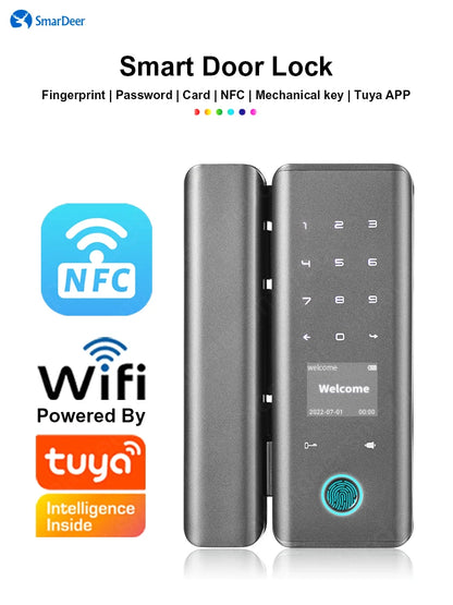 SmarDeer smart Lock with Sliding glass door Fingerprint Lock for Tuya Smart Home Aluminum Glass Door Electronic Lock