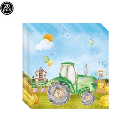 Farm Green Tractor Party Happy Birthday Banners Plates Napkins Tablecloths Farm Themed Birthday Party Supplies Decors