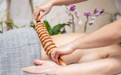 12 Rollers Wooden Curved Massager Handheld Roller Stick, Trigger Point Body Therapy Massager for Belly Waist Muscles Pain Relief