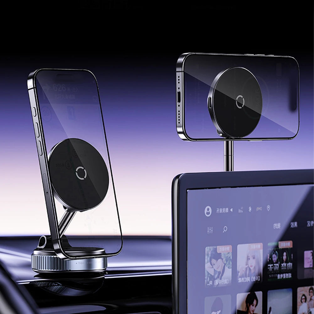 Foldable Magnetic Car Mount Mobile Phone Holder Wireless Charger Vacuum Adsorption Stand for iPhone 16 15 14 13 12 for MagSafe