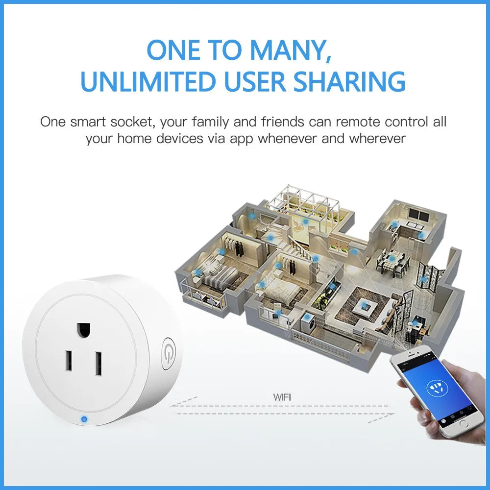 Smart Home WiFi Bluetooth Socket US Plug Alexa Switch Life Wifi Switch Home Assistant 10A With Timing Functions Voice Control