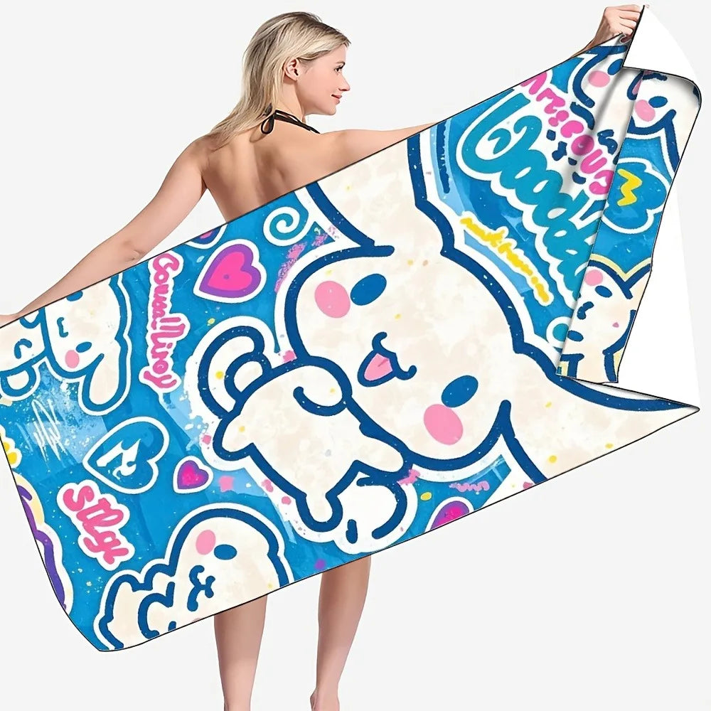 Adorable Cartoon-Printed Beach Towel: Doodle Your Summer Fun!, Towels, holiday party decorations, gifts