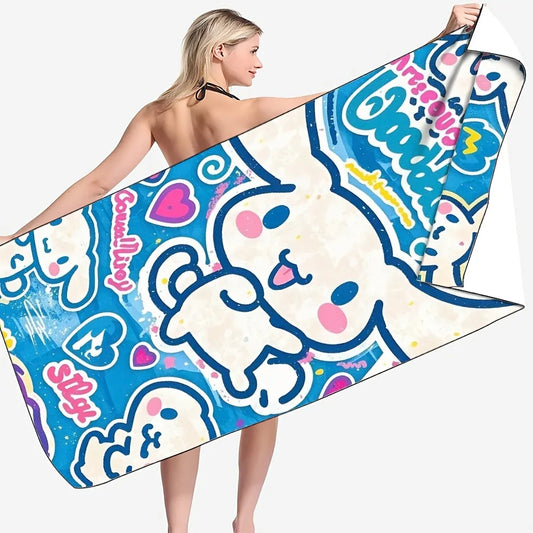 Adorable Cartoon-Printed Beach Towel: Doodle Your Summer Fun!, Towels, holiday party decorations, gifts