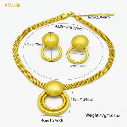 Fashion Women Jewelry Set for Accessories 24k Gold Color Round Necklace and Earrings Set for Engagement Party Dubai Wedding
