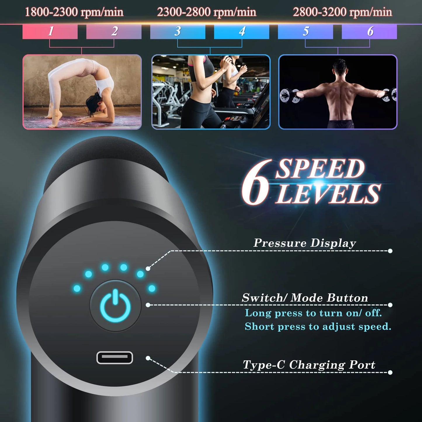 USB Portable Mini Massage Gun Pistol Facial Massager For Body Neck Deep Tissue Muscle Relaxation Gout Pain Relief Body Massager