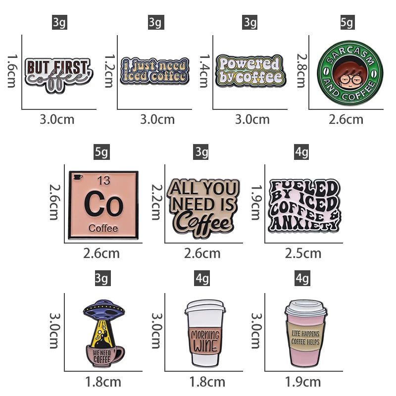 Creative Coffee Enamel Brooch Spaceship Coffee Elements Need By Coffee Power Books Cat Coffee Cups Metal Badge Lapel Pin Jewelry