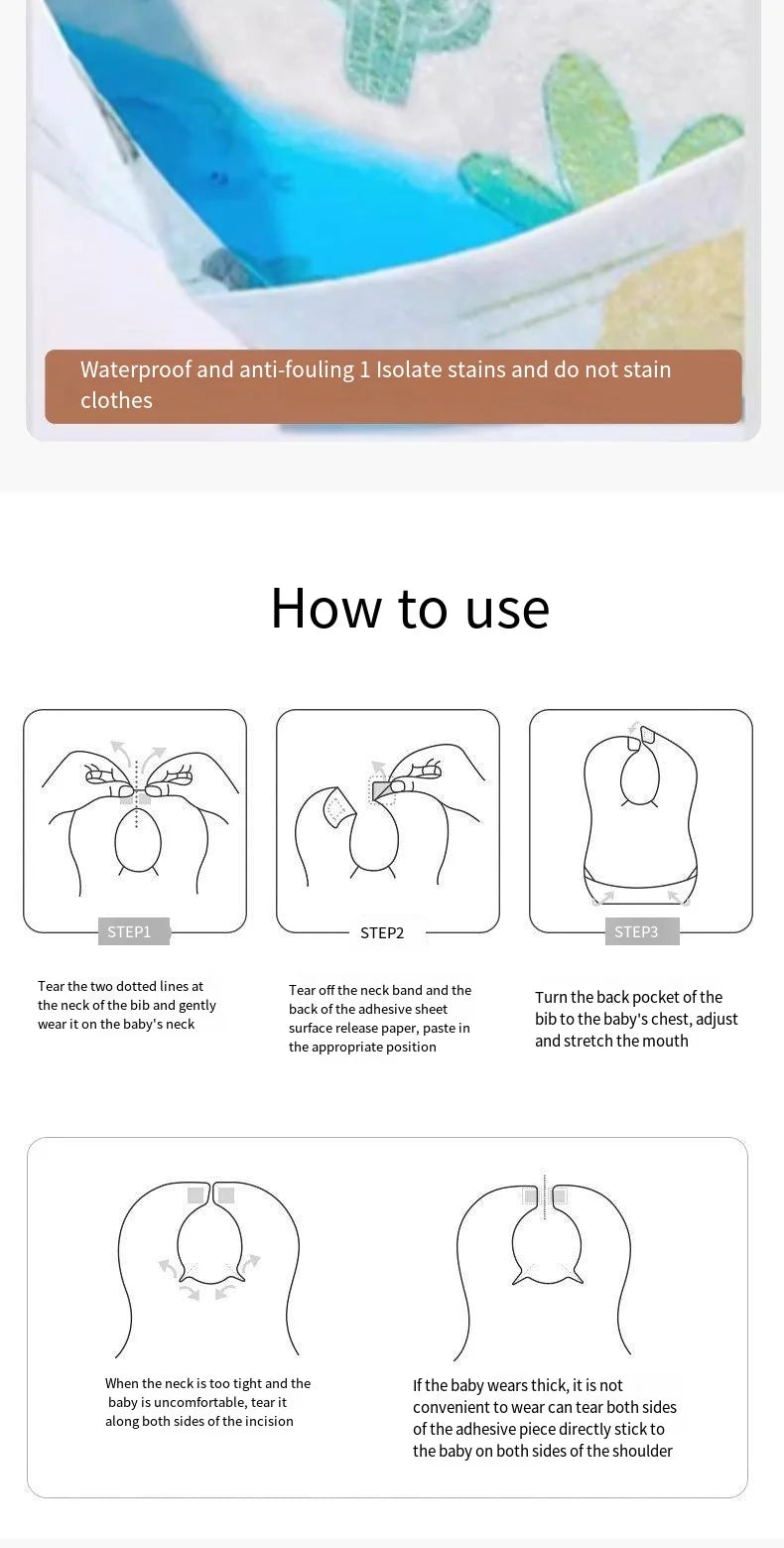 50-Pack Disposable Bibs for Babies Aged 6 Months to 2 Years Cartoon Bear Feeding Bib for Boy Girl Non-woven Drool Towel