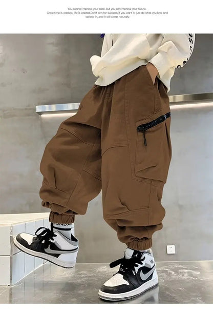 Boys Spring Autumn Children's Clothing Cargo Pants Children's Casual Large Size Sweatpants Boys Fashion Fake Zippers Cargo Pants