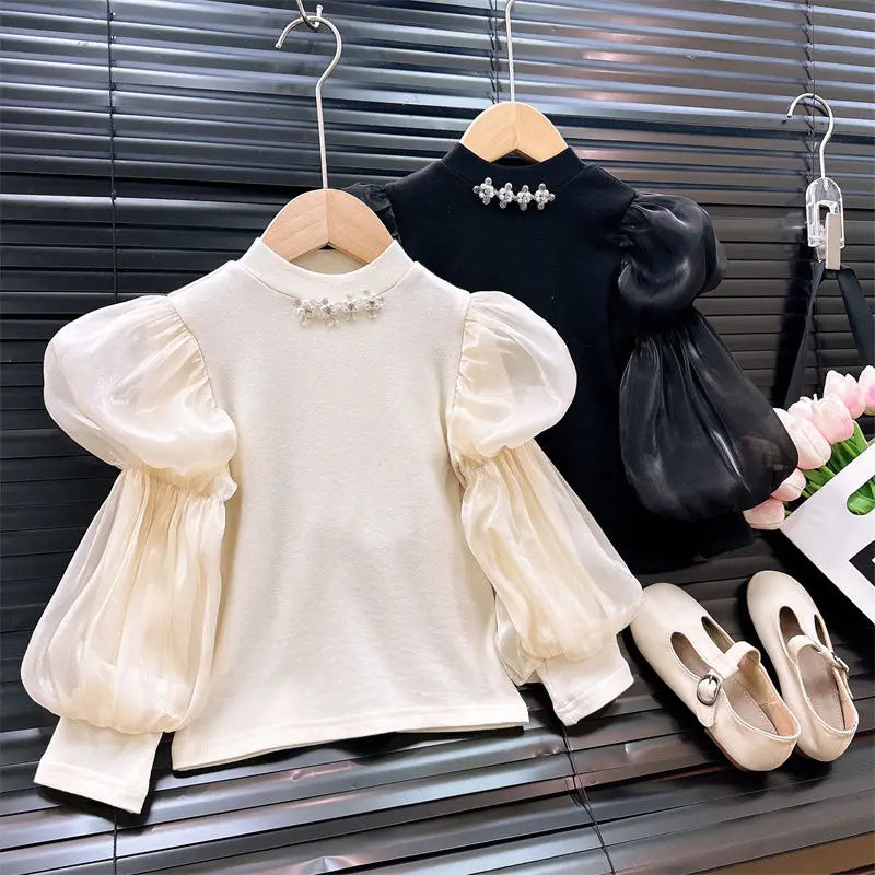 Baby Girls' Bottom Shirt Fashion Children's Bubble New Style Western T-shirt Autumn Long Sleeve Top