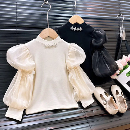 Baby Girls' Bottom Shirt Fashion Children's Bubble New Style Western T-shirt Autumn Long Sleeve Top