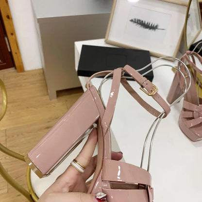 Fashion Women's Sandals Brand Luxury Women's Shoes Elegant Party High Heels Leather Waterproof Office Shoes Sexy Dating Shoes