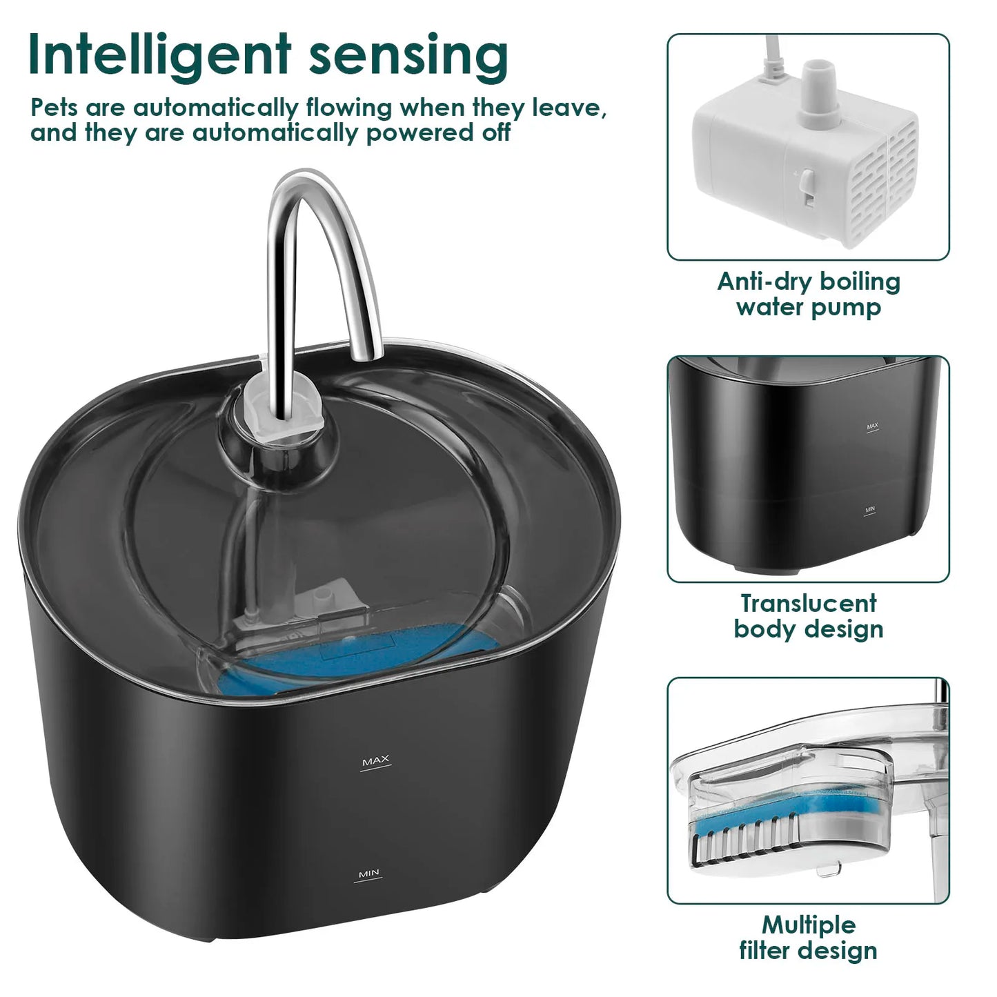 2.2L Cat Water Fountain Drinker USB Electric Mute Automatic Pet Water Dispenser Recirculate Filtering Drinker for Cats Pet