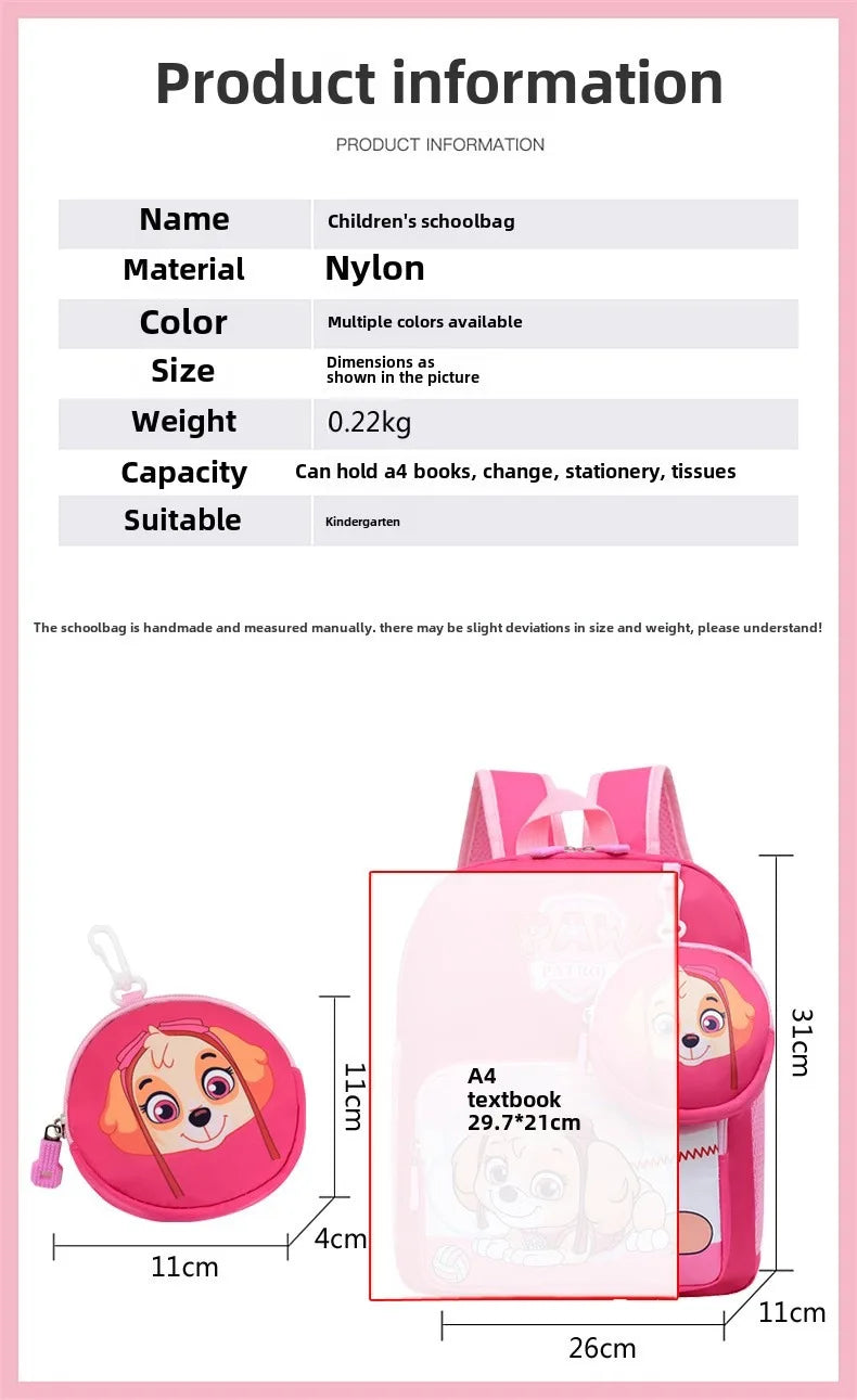 PAW Patrol Backpack School Bag Large Capacity Waterproof School Bag Cartoon Cute School Bag Kids Gifts