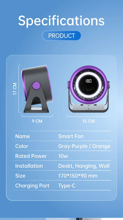 TINSOL 2500mAH Portable Electric Fan with Ambient Light Turbo Mute Electric Fan Desktop Wall Mount Ceiling Air Cooler