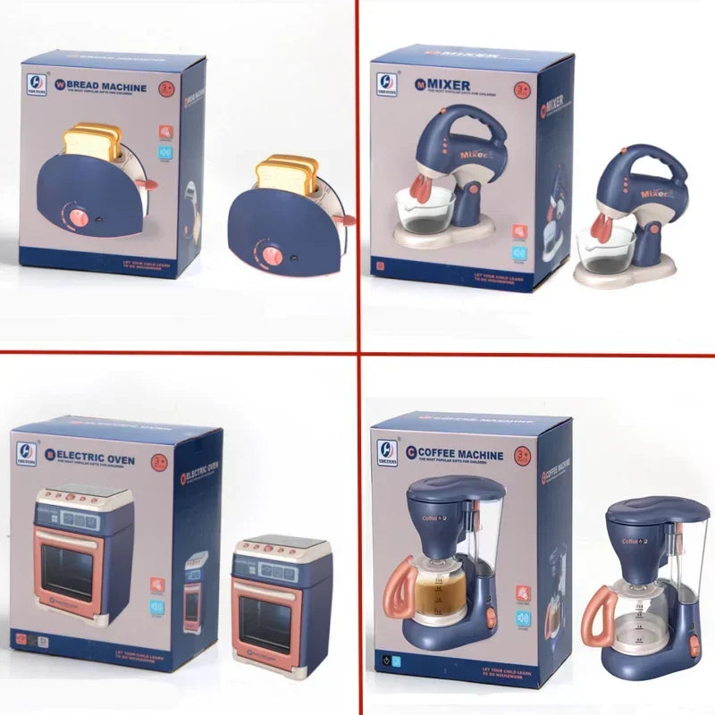 New Interactive Electric Kitchen Playset for Kids Mini Simulation Household Appliances Light Toy Gifts for Children Boys Girls