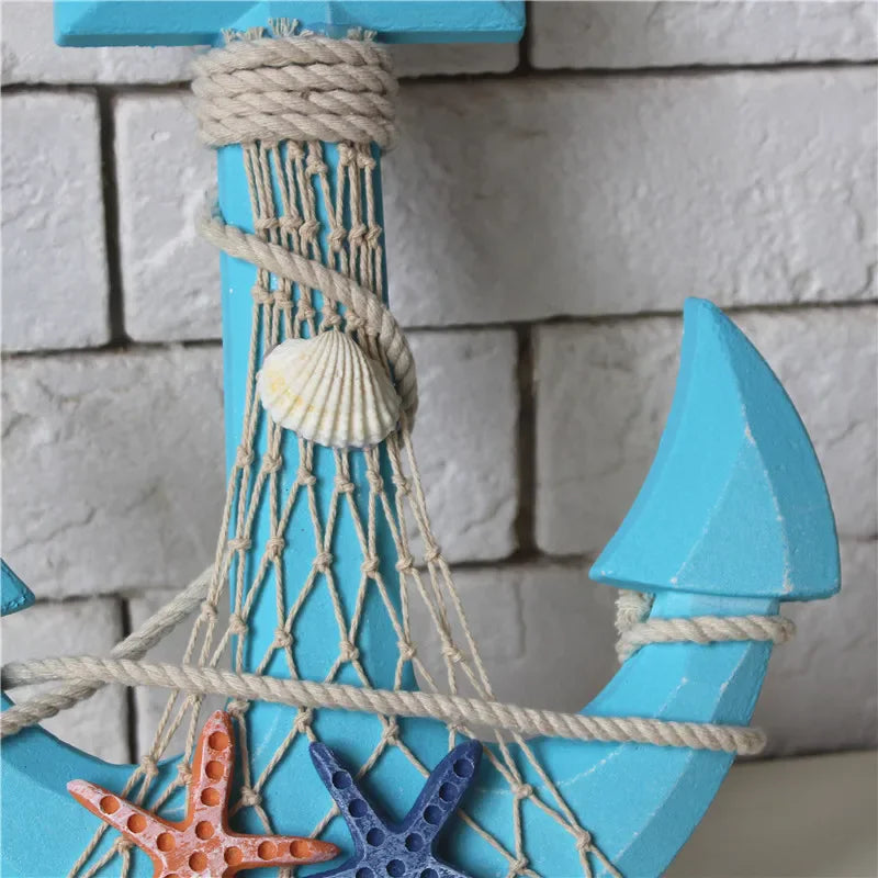 13"Nautical Wood Anchor Wall Art Decor Door Hanging Ornament Beach Theme Home Decoration Nautical Beach Wooden Anchor with Rope