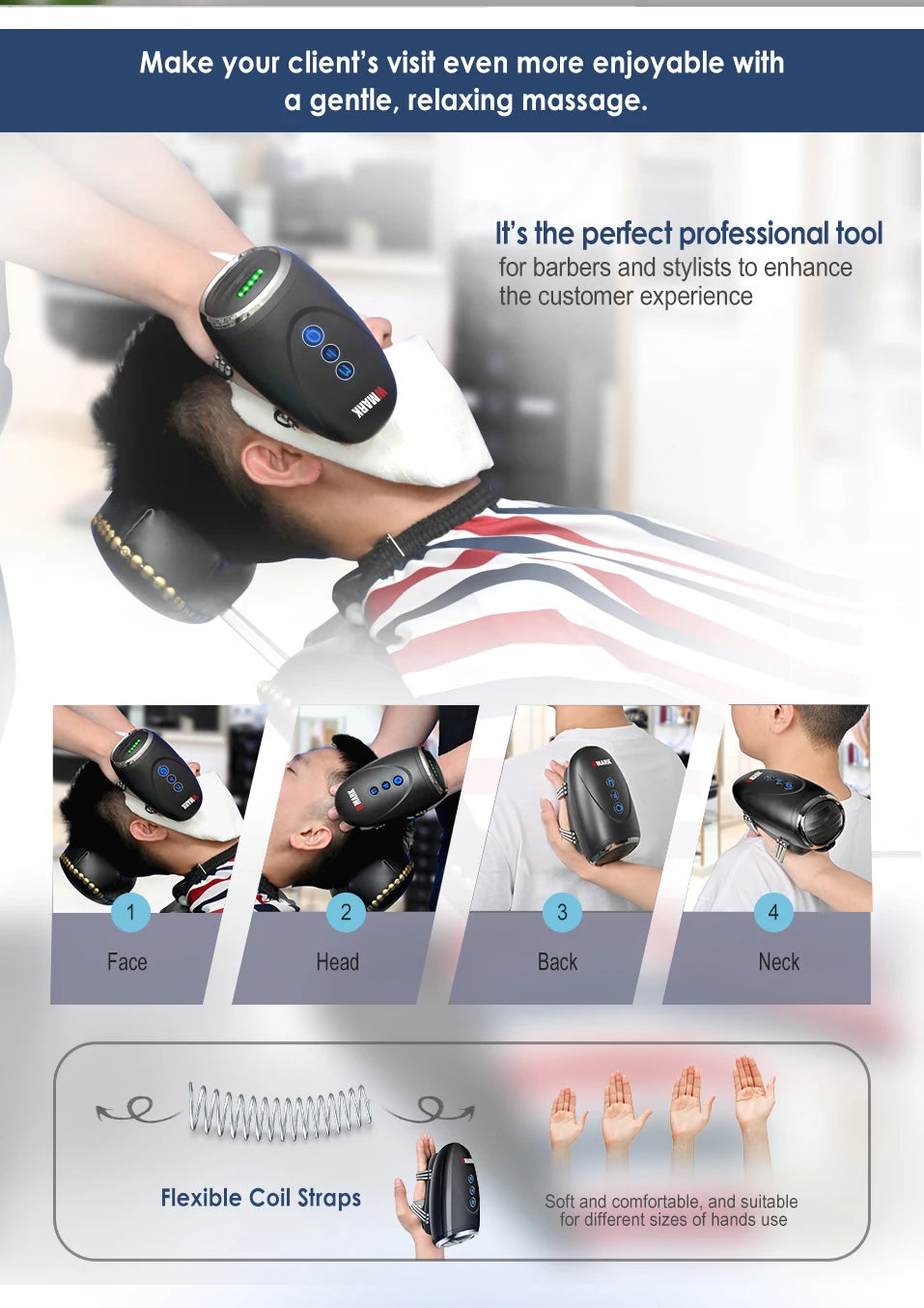 NEW!!! HOTSALE  Cordless Handheld Massager Barber Use,WMARK NG-SM001 Barber Massager Handheld,  2600MAH