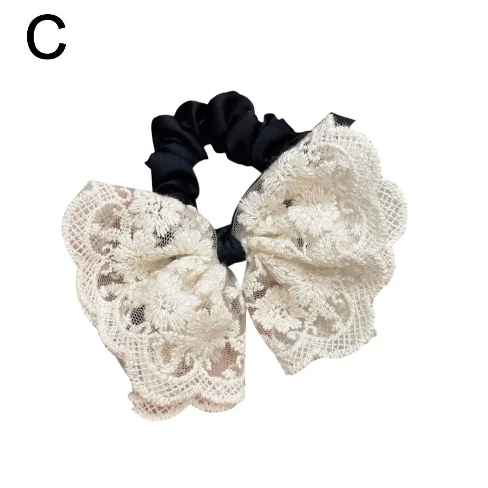 Fashion Lace Scrunchies French Romantic Elastic Hair Bands Girls Solid Ponytail Holder Headwear Hair Rope Women Hair Accessories