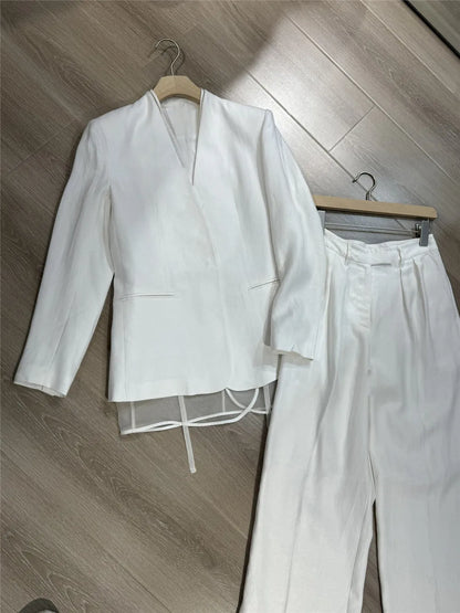 Women's Clothing 2 Piece Set White Suit Coat +High Waisted Wide Leg Pants Elegant  Suit Spring/Summer new