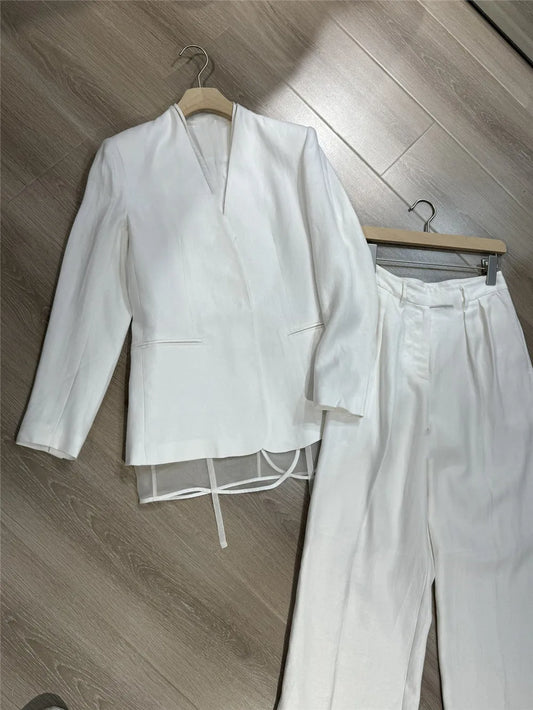 Women's Clothing 2 Piece Set White Suit Coat +High Waisted Wide Leg Pants Elegant  Suit Spring/Summer new
