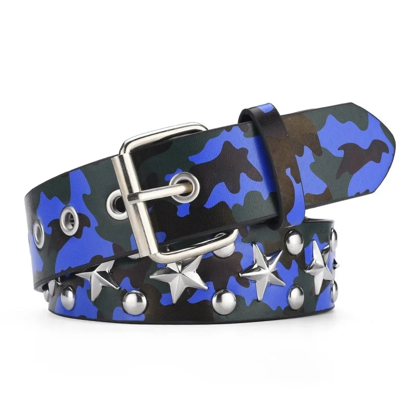 Women's Belt Fashion Pentagonal Star Belt Y2k Belt Camouflage Punk Hiphop Rock Men's Belt Paired With Jeans Belt Pu Leather Belt