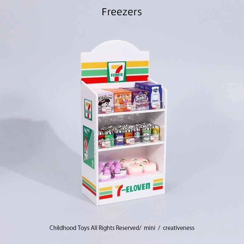 Creative Fridge Magnets 3D Freezer Shop Cabinet Miniature Toy Display Models Mini Decoration Simulation Toy Refrigerator Sticker