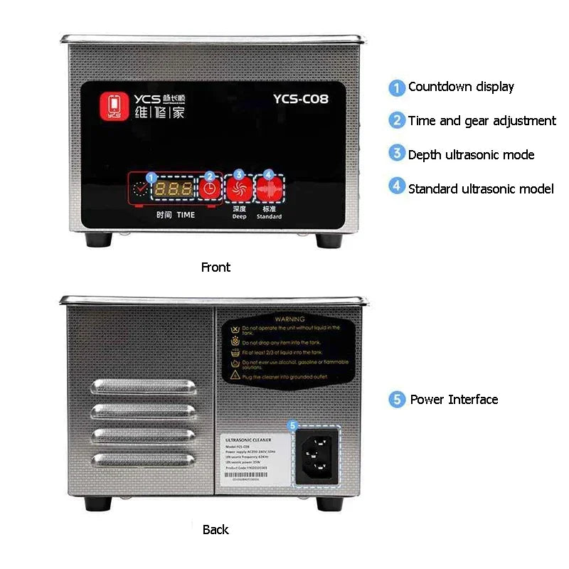 YCS YCS-C08 Ultrasonic Cleaning Machine Mobile Phone Accessories Cleaning Machine Portable Ultrasonic Cleaner