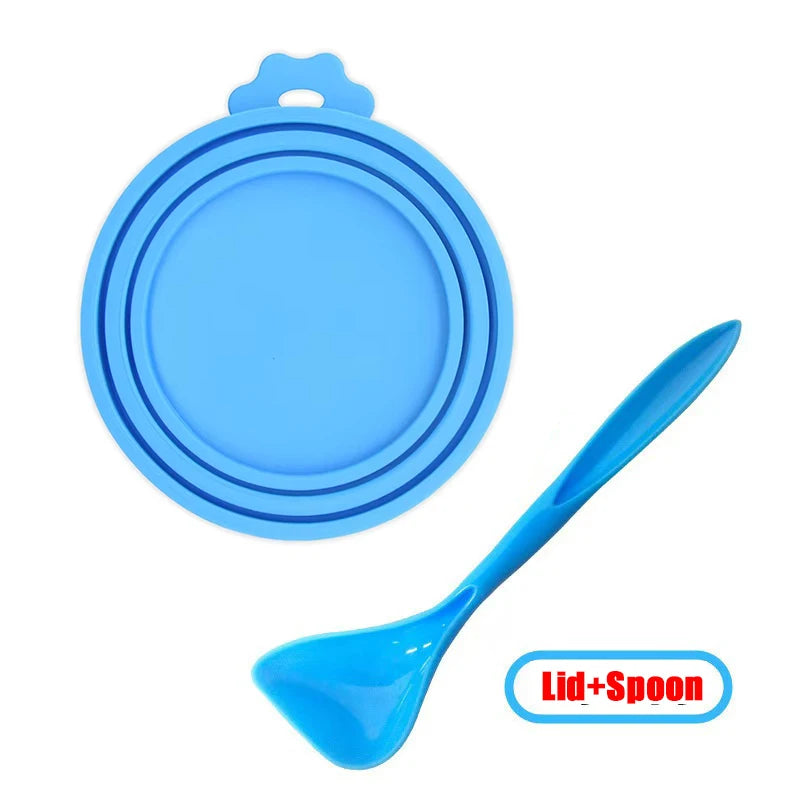 Reusable Pet Food Can Cover and Spoon Portable Dogs Cat Storage Tin Cap Lid Seal Cover Health Pet Supplies Pet Silicone Lids Can