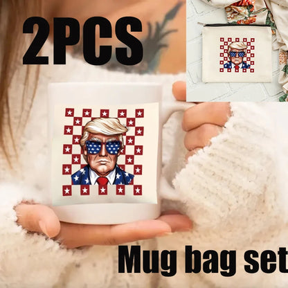 Mug Set Make America Great Again" Fun Printed Cosmetic Bag for Makeup Travel Wallet Perfect Teacher Gift or Friend'S Present