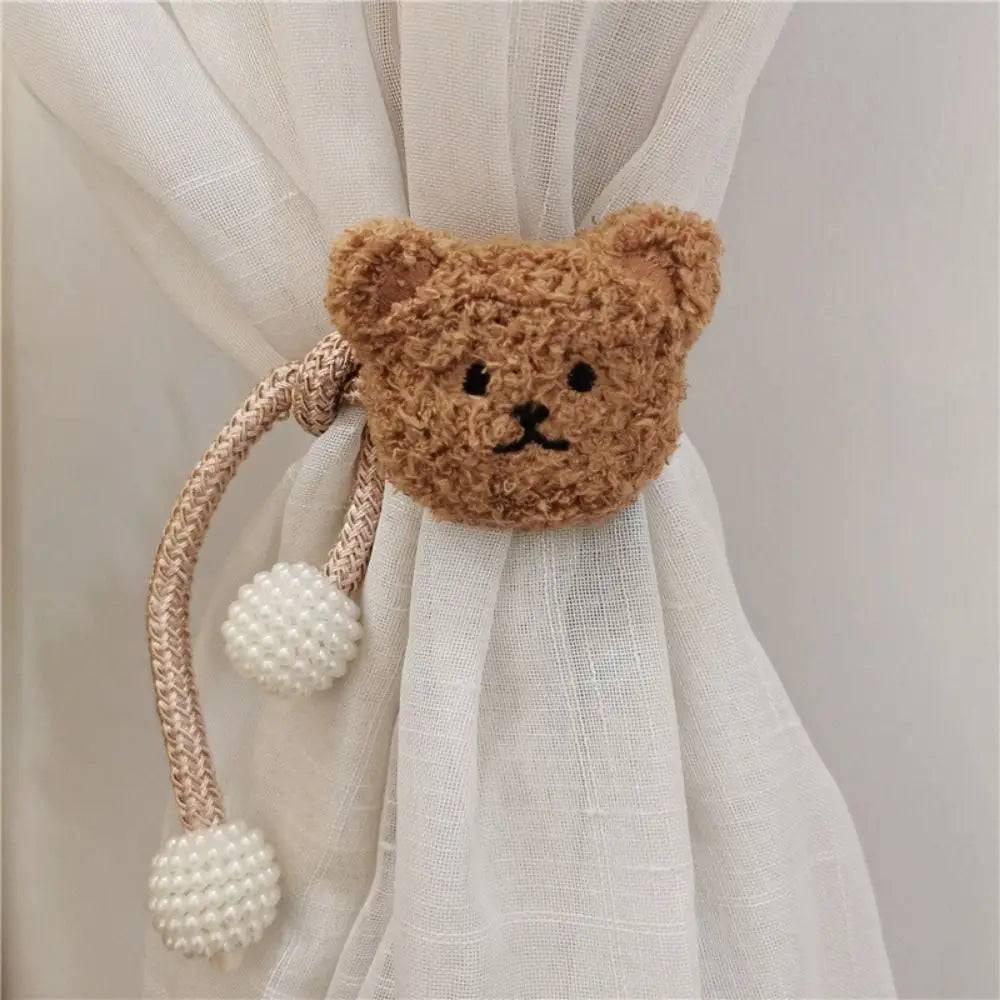 2Pcs Ins Cartoon Bear Curtain Cute Plush Window Curtain Buckles 3D Decorative Bear Curtain Tieback Curtain Accessories