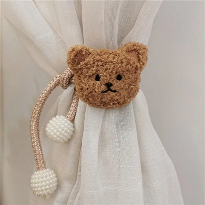 2Pcs Ins Cartoon Bear Curtain Cute Plush Window Curtain Buckles 3D Decorative Bear Curtain Tieback Curtain Accessories